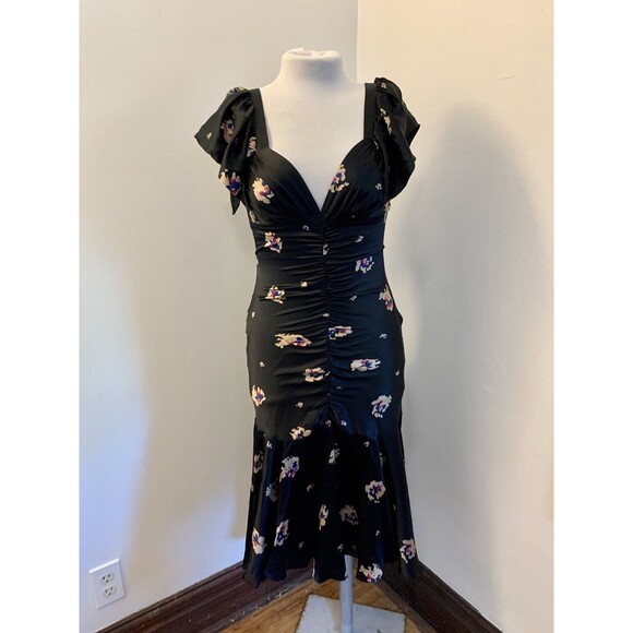 VTG Betsey Johnson 90 2000 y2K Silk Floral Midi Slip Dress Flutter Ruched 6 Blk - Picture 9 of 15